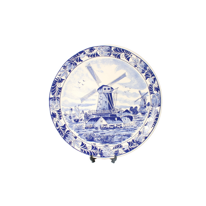 Hand-Painted XL Delft Blue Wall Plate 38 cm Windmill by De Delftse Schouw