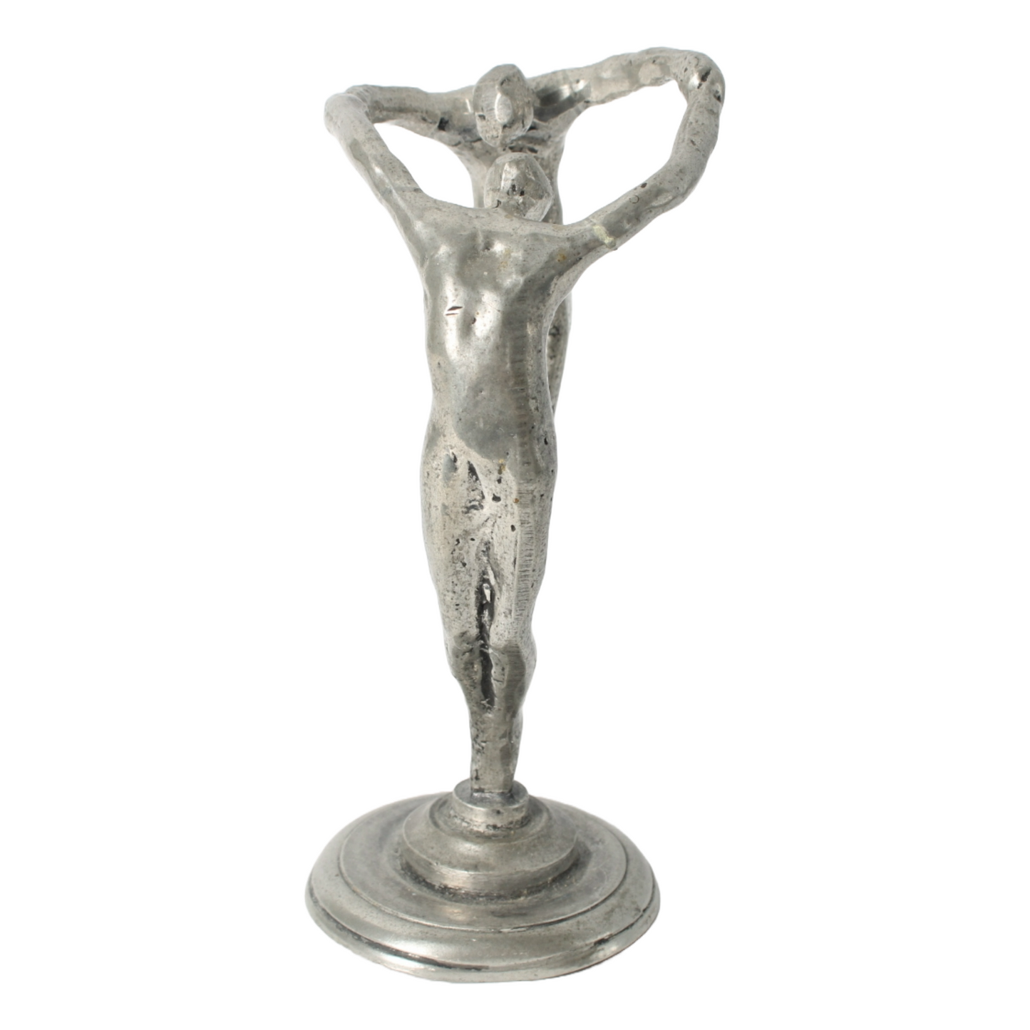 Abstract Pewter Sculpture – Stylized Two-Figure Artwork, Circular Design