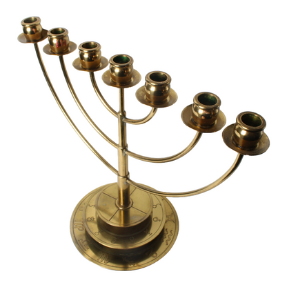 Astrological Menorah, Brass, 20th Century, Decorative and Symbolic