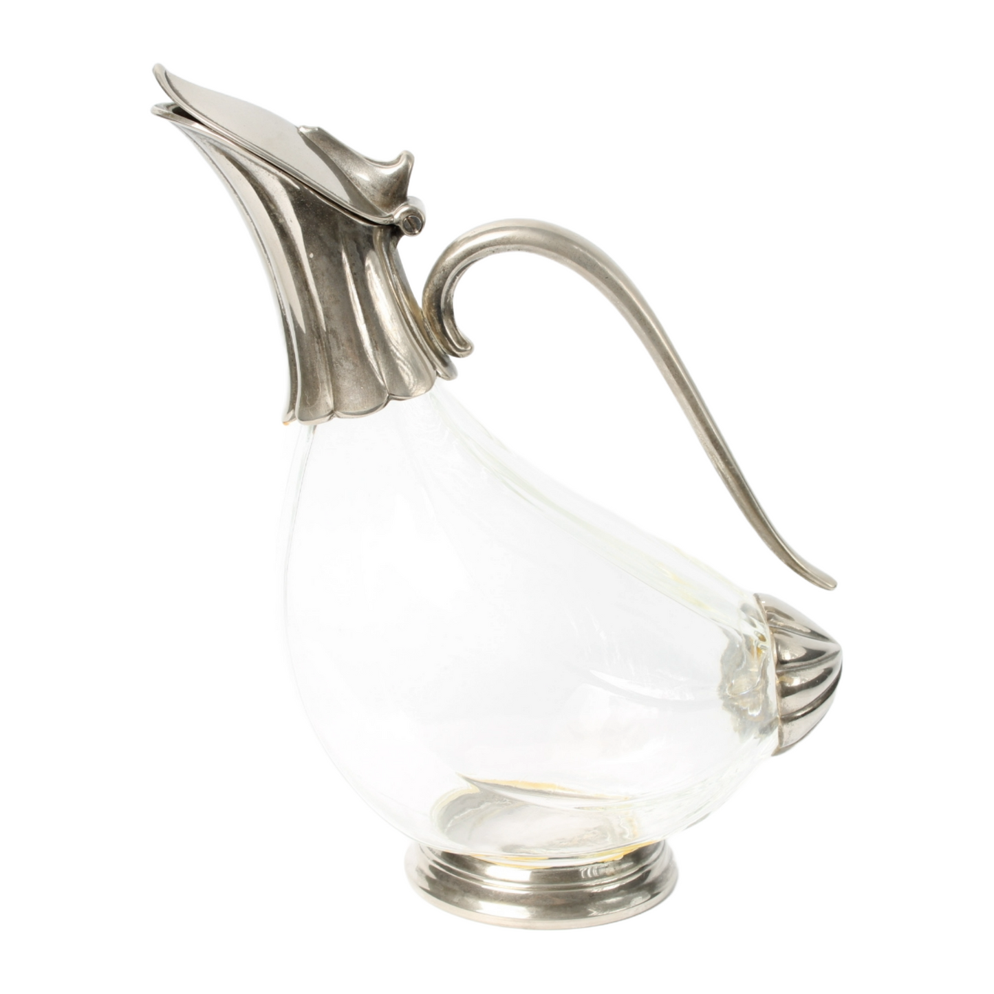 Elegant French Glass Carafe with Silver-Plated Details – 25 cm Long, 20 cm Tall