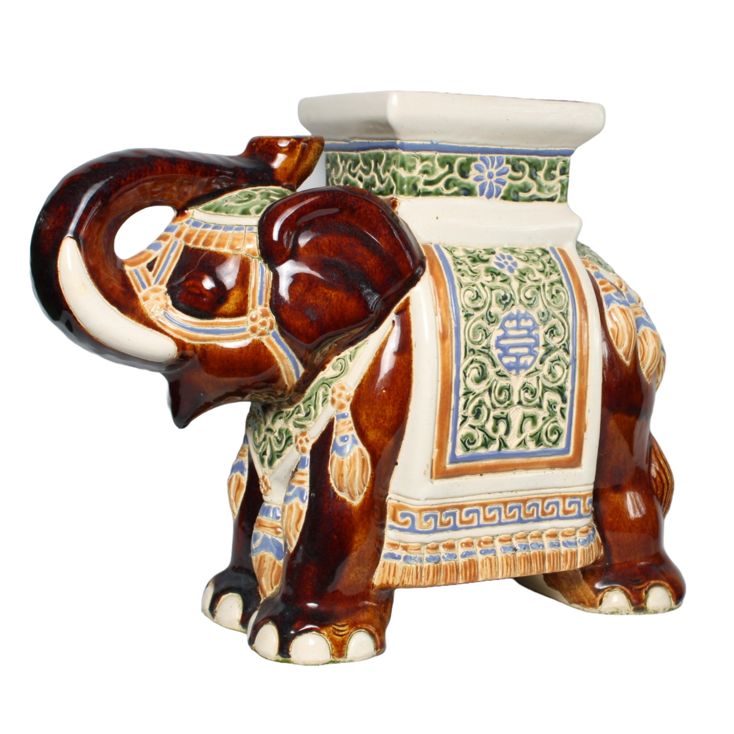 Unique Hand-Painted Ceramic XXL Elephant Plant Stand + Vase
