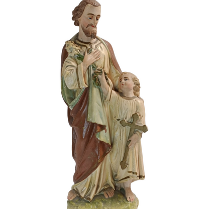 17" Tall Religious Antique Painted Plaster Statue/Sculpture of Jesus & St Joseph
