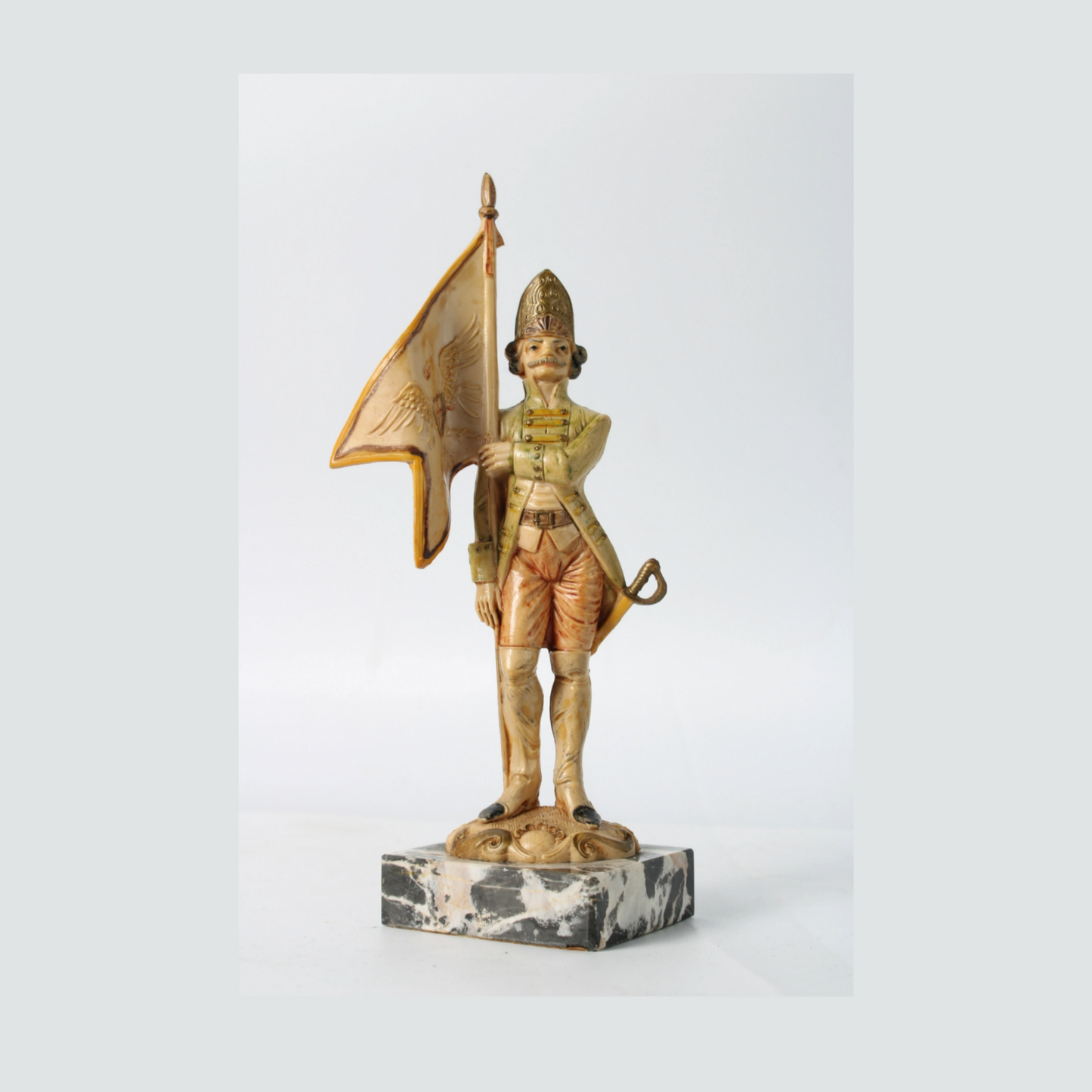Hand-Painted Italian Soldier Figurine on Genuine Carrara Marble Base