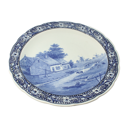 Delft Blue XL Plate, Royal Boch, with Dutch Landscape, circa 1950