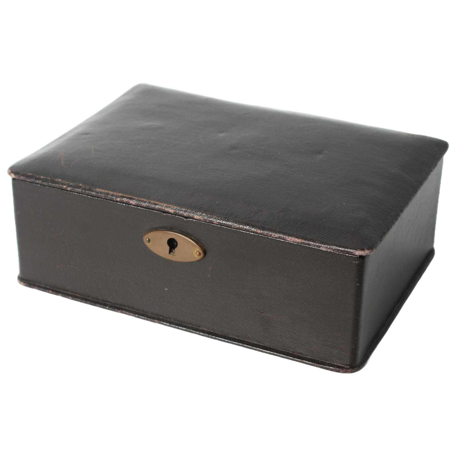 Antique Leather Storage Box – Velvet Interior – Jewelry or Document Box