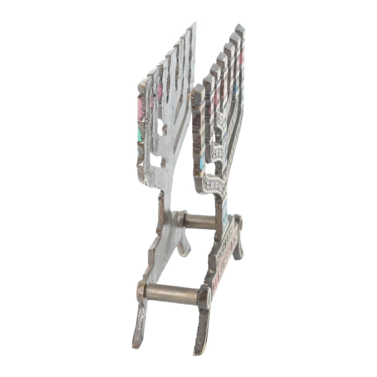 Vintage Judaica Menorah Napkin Holder, Handmade in Israel, 1950s