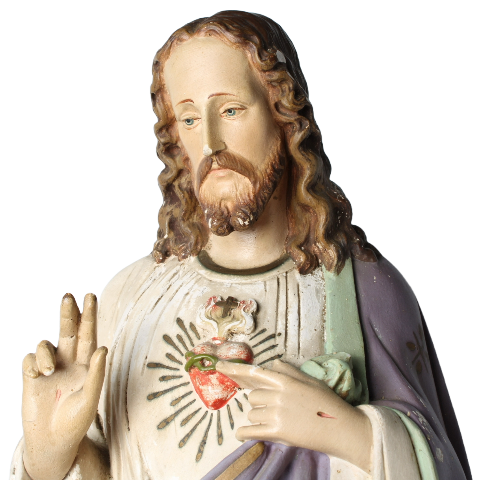 Antique Sacred Heart of Jesus Statue | Plaster | Hand-Painted | 1900-1925 | 65cm
