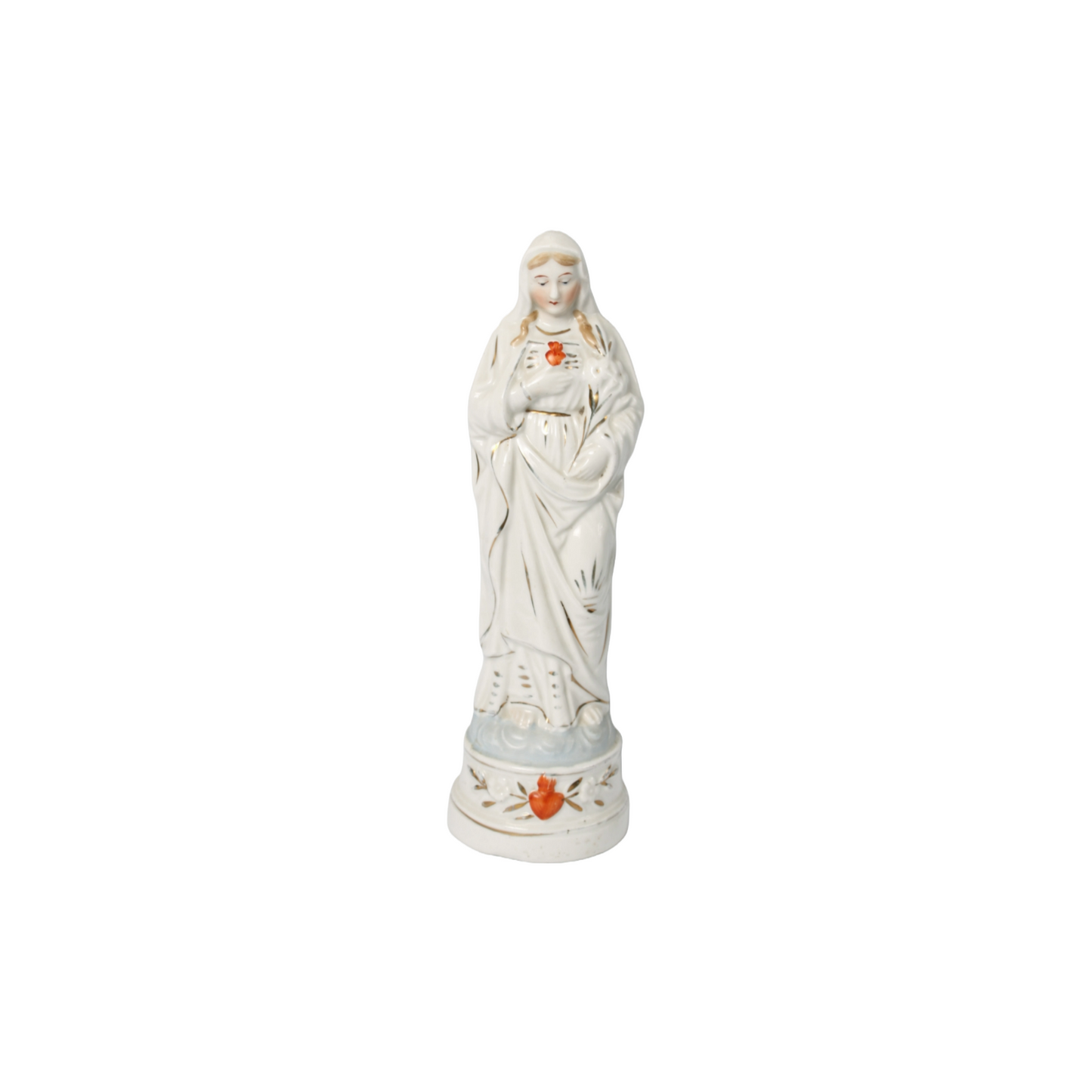 Porcelain Virgin Mary with Sacred Heart Figurine - Hand-Painted - 1990