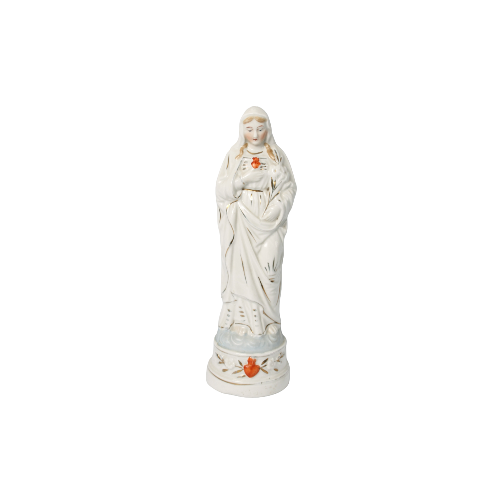 Porcelain Virgin Mary with Sacred Heart Figurine - Hand-Painted - 1990