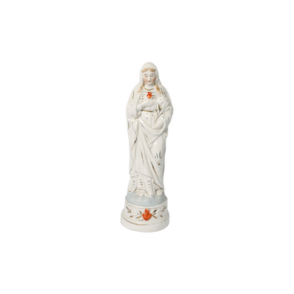 Porcelain Virgin Mary with Sacred Heart Figurine - Hand-Painted - 1990