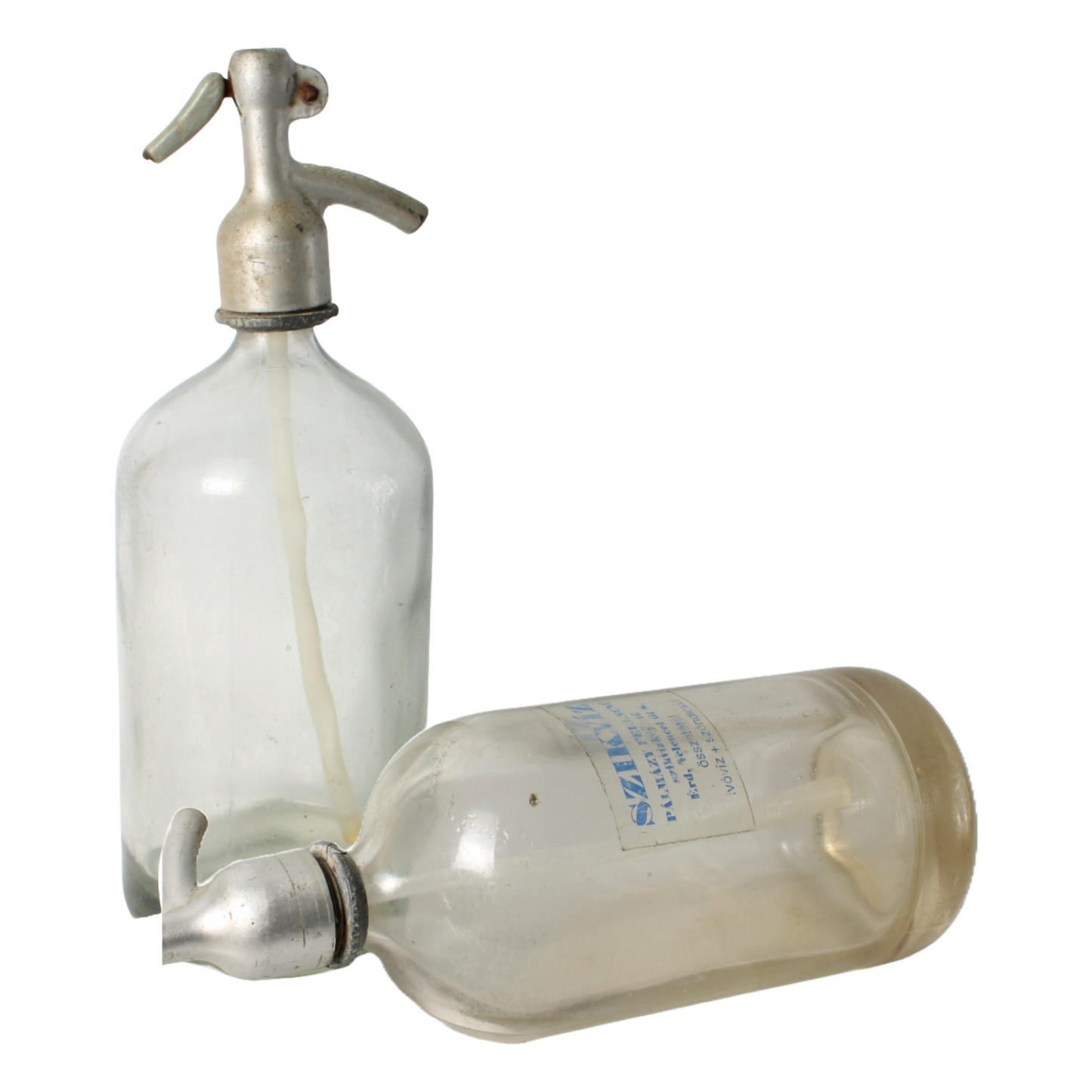 Set Antique Glass Soda/Siphon Bottles - Set of 2, Hungarian Szikvíz Bottles