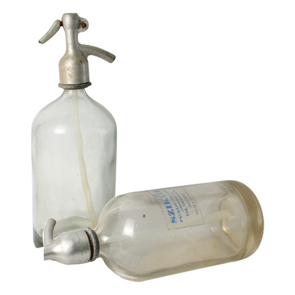 Set Antique Glass Soda/Siphon Bottles - Set of 2, Hungarian Szikvíz Bottles