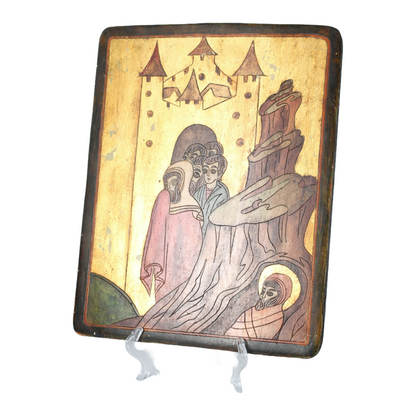 Hand-Painted Orthodox Icon from Romania, Resurrection of Lazarus, 20th Century,