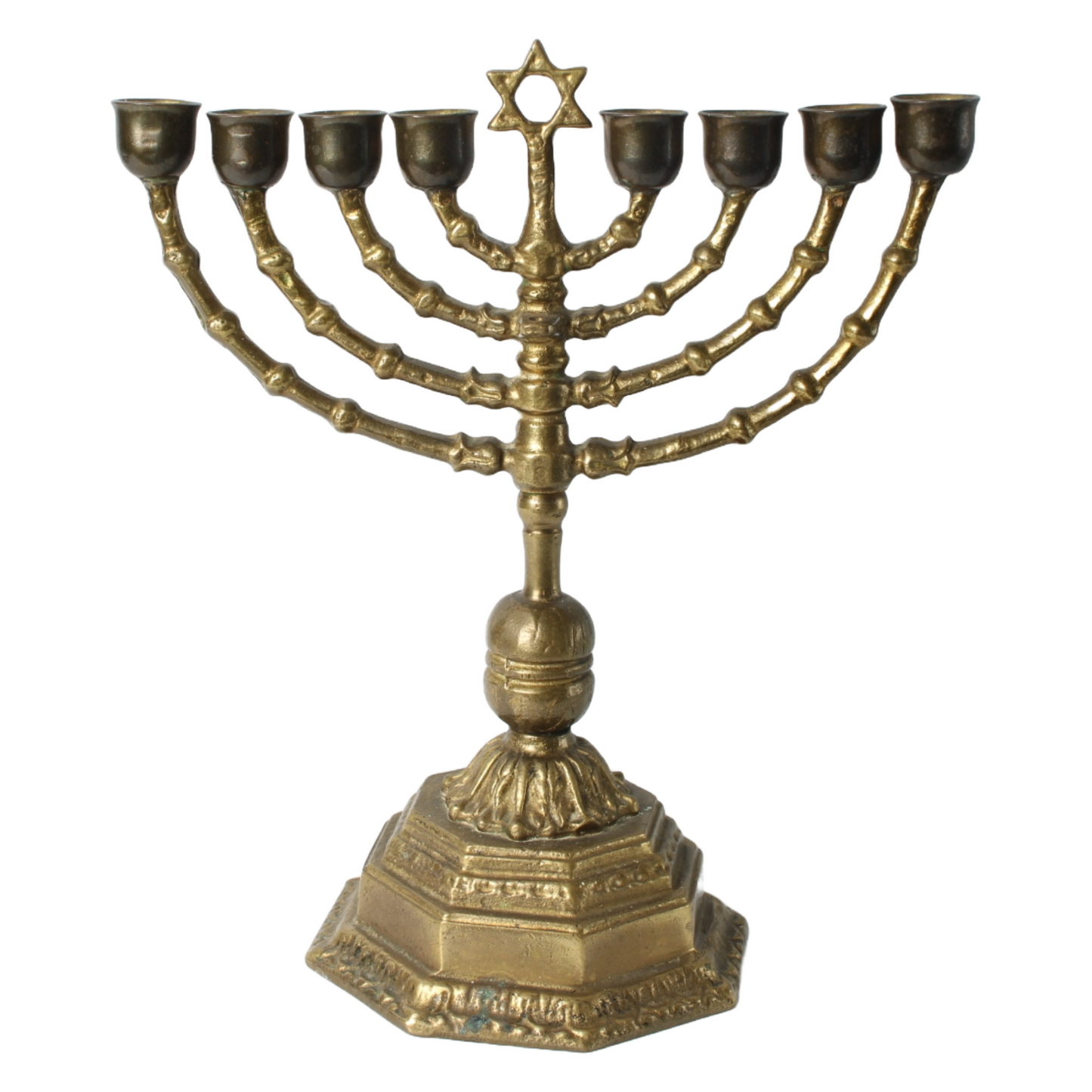 Antique Brass Menorah - 7-Branch Jewish Candelabra, Late 19th/Early 20th Century