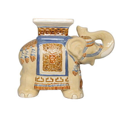 Unique Hand-Painted Ceramic XXL Elephant Plant Stand - Hollywood Regency Style