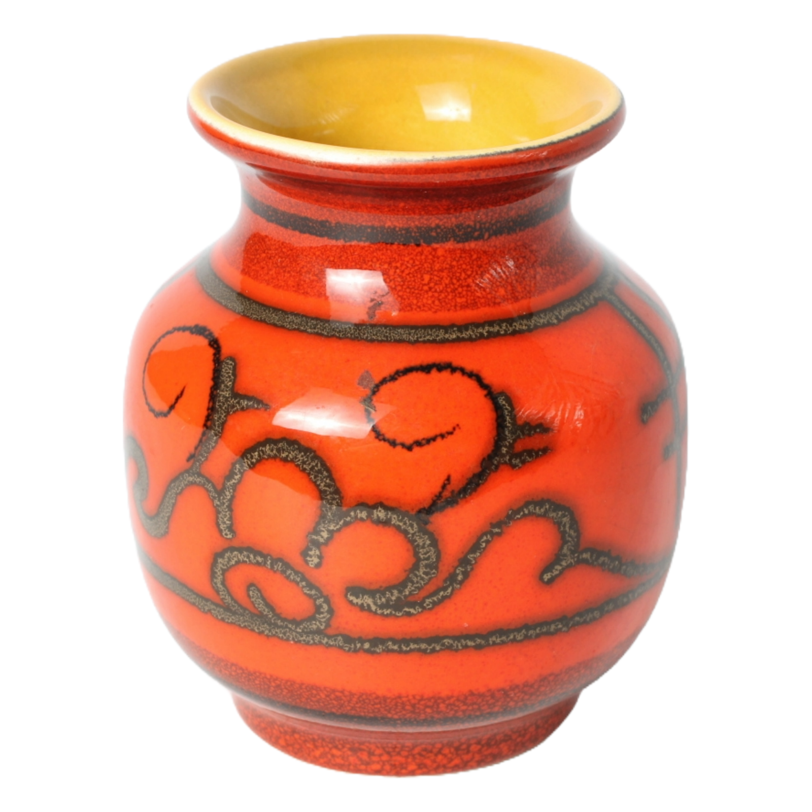 Vintage Flora Ceramics Vase in Mid-Century Style – Red-Orange with Yellow