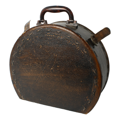 Antique round hat box with leather handle and straps – elegant ladies' travel