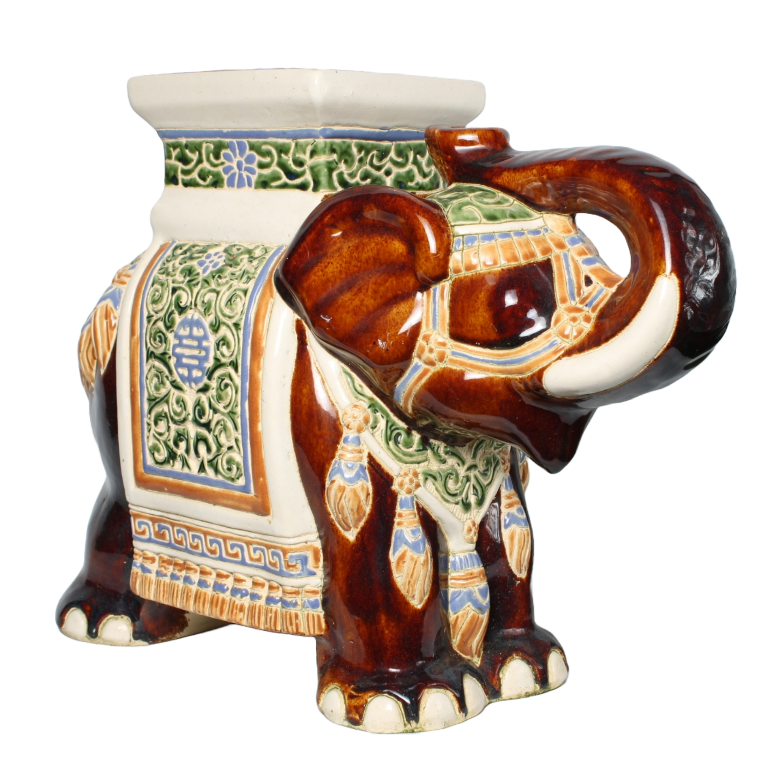 Unique Hand-Painted Ceramic XXL Elephant Plant Stand + Vase