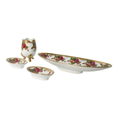 Vintage Saji Japan Fine China Rose Pattern Serving Set with Gold Trim - 4-Piece