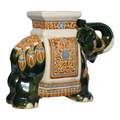 Unique Hand-Painted Ceramic XXL Elephant Plant Stand - Hollywood Regency Style