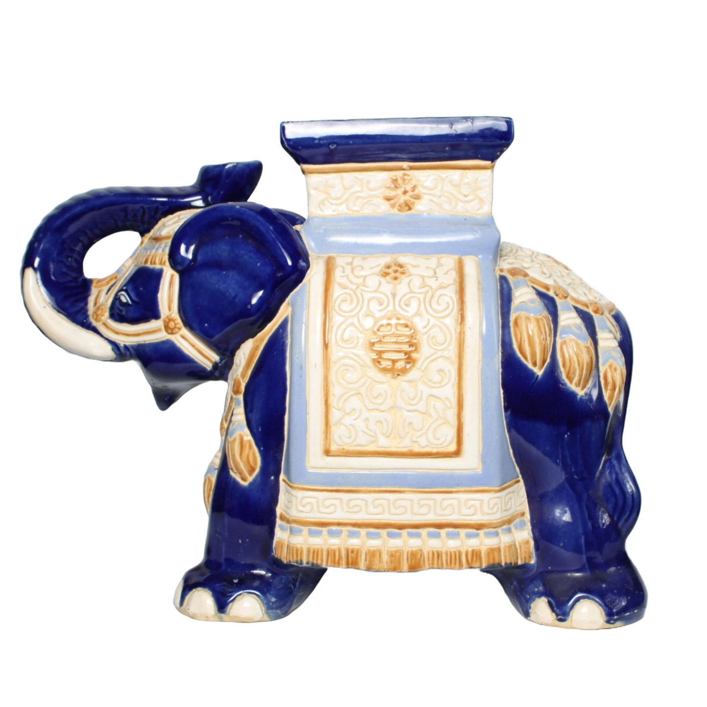 Unique Hand-Painted Ceramic XXL Elephant Plant Stand - Hollywood Regency Style