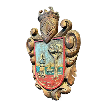 Handmade Italian Polychrome Wooden Shield, 1960s Decorative Wall Plaque,