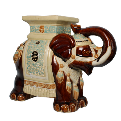 Unique Hand-Painted Ceramic XXL Elephant Plant Stand - Hollywood Regency Style
