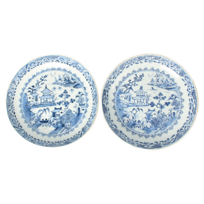 Rare Pair of Kangxi Blue and White Dishes (ca. 1700–1730) Qing Dynasty