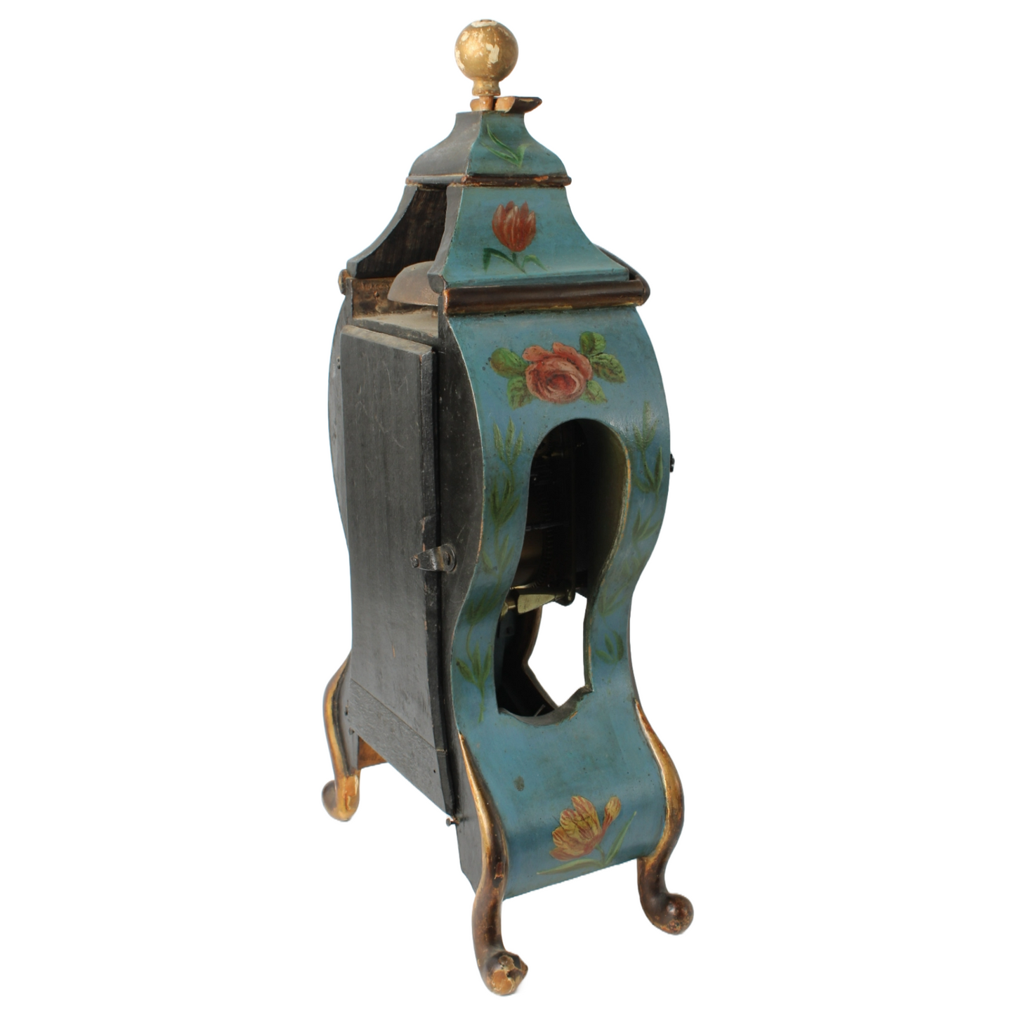 Antique Neuchâteloise Mantel Clock | Hand-Painted Wooden Timepiece ca. 1800 |