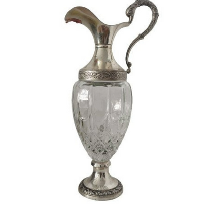 Vintage Silver-Plated Crystal Brandy Decanter, Gio Buton, Italy, Circa 1950-1960