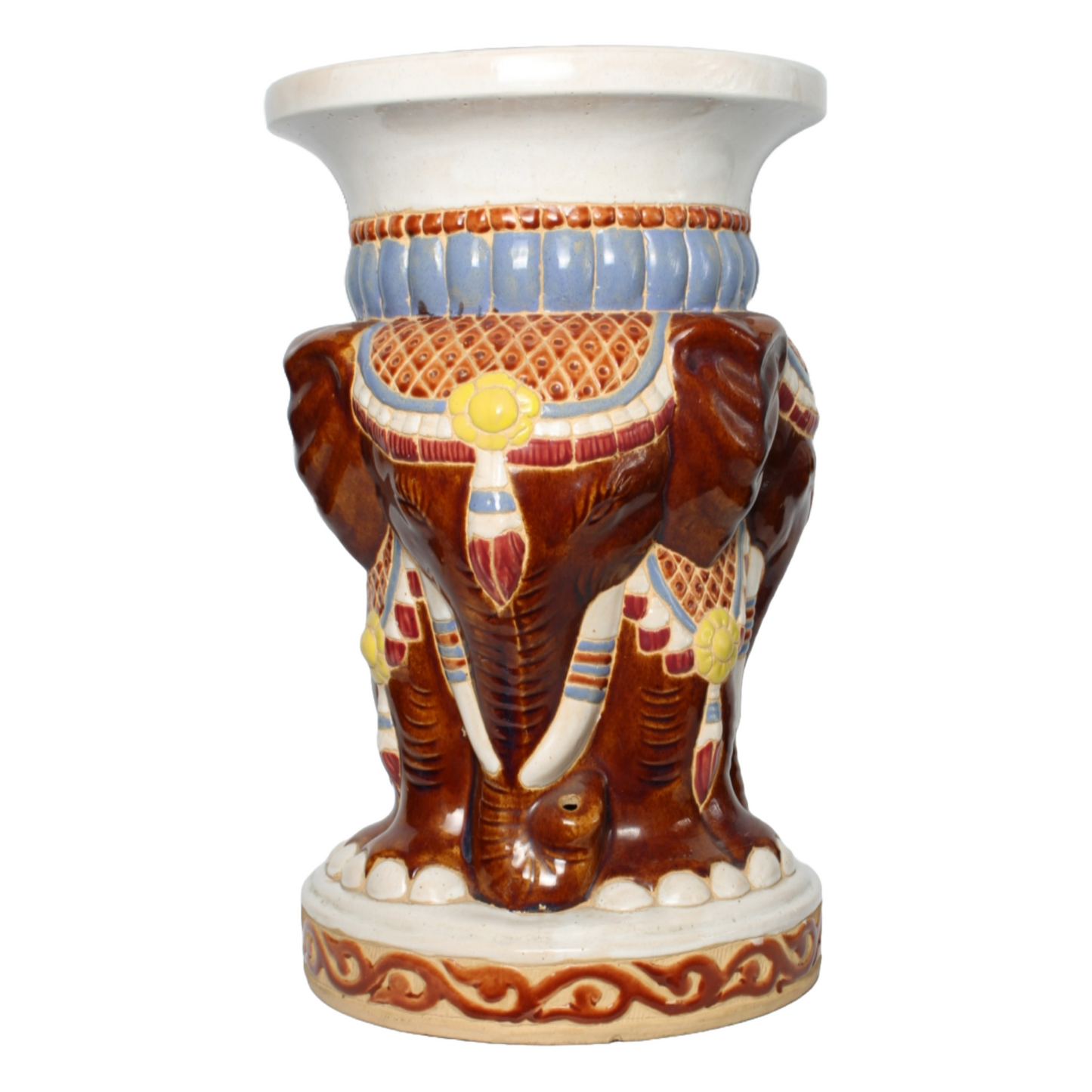 Unique Hand-Painted XL Ceramic Elephant Plant Stand - Hollywood Regency Style