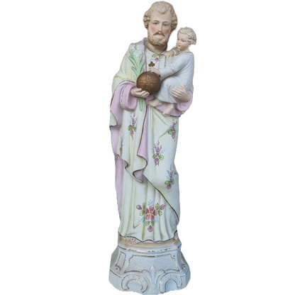 Joseph Statue with Child - 42 cm - Biscuit Porcelain