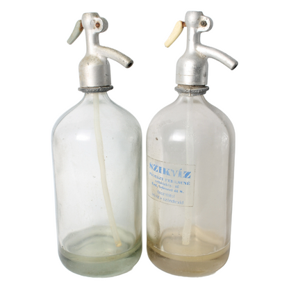 Set Antique Glass Soda/Siphon Bottles - Set of 2, Hungarian Szikvíz Bottles