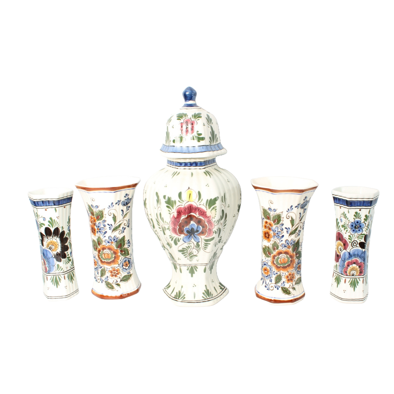 Traditional 11-Piece Hand-Painted Polychrome Delft Pottery Set - Vases, Plates,