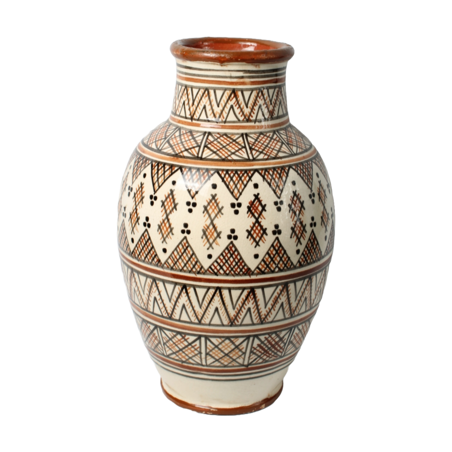 Vintage Moroccan Ceramic Vase with Hand-Painted Geometric Design - Safi Pottery