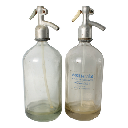 Set Antique Glass Soda/Siphon Bottles - Set of 2, Hungarian Szikvíz Bottles