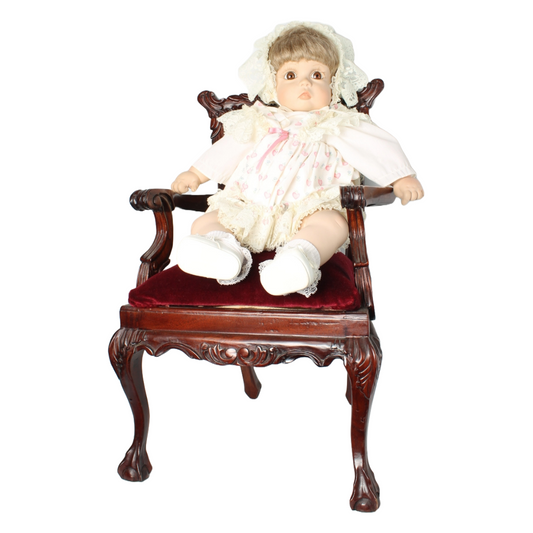 Unique vintage doll in velvet miniature Chippendale chair | Large scale |