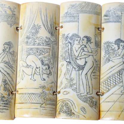 Antique Chinese/Japanese Erotic Folding Book | 19th-Century Bone/Harmonica book