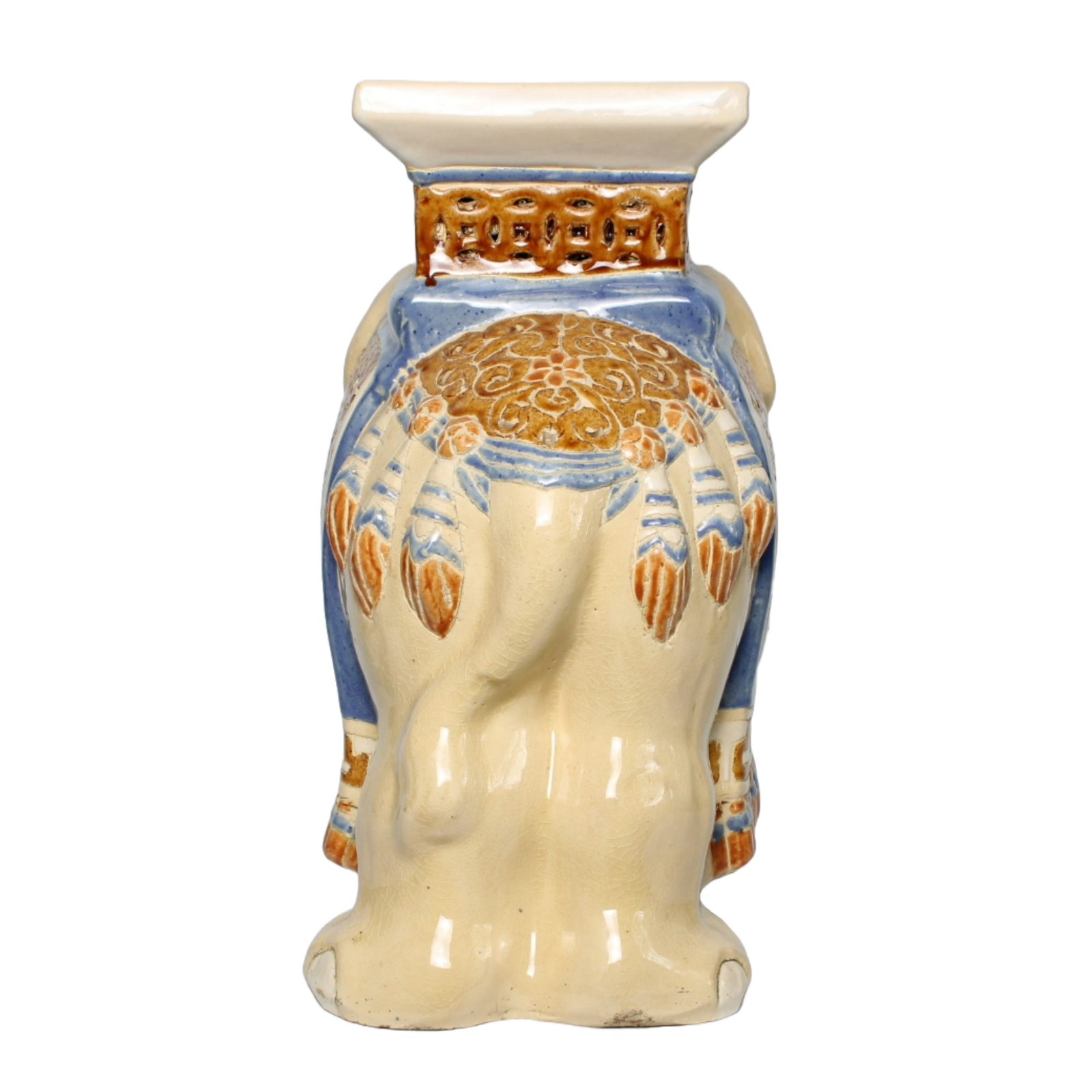 Unique Hand-Painted Ceramic XXL Elephant Plant Stand - Hollywood Regency Style