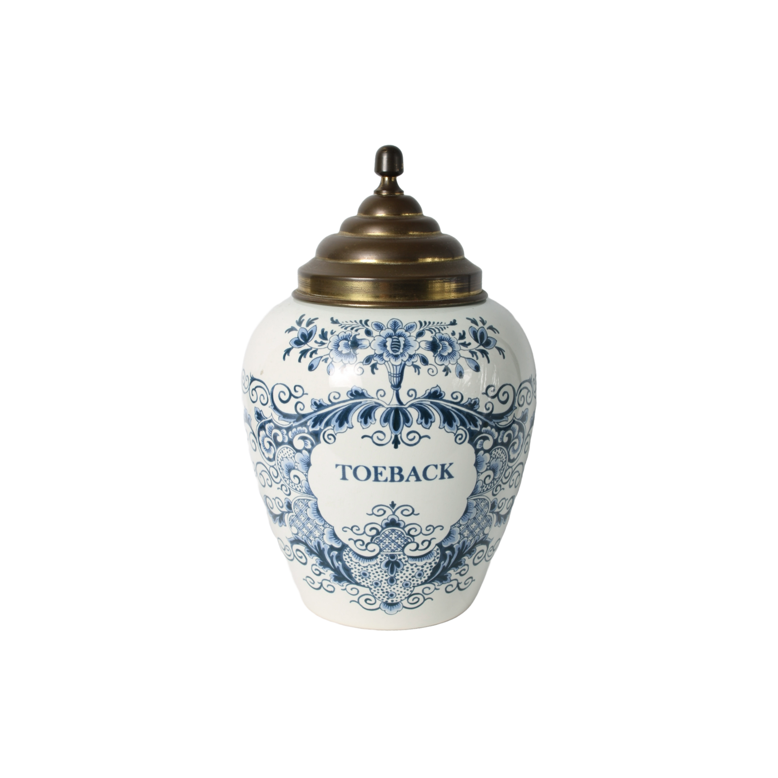Large Delft Blue Tobacco Jar with Brass Lid | Oud Delft | TOEBACK | c. 1950