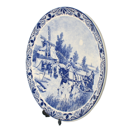 Authentic Chemkefa Delft Blue Hand-Painted Wall Plate, Dutch Winter Scene