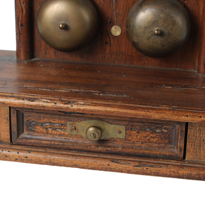 Antique Wooden Mechanical Alarm Clock with Double Bell, Drawer and Pendulum