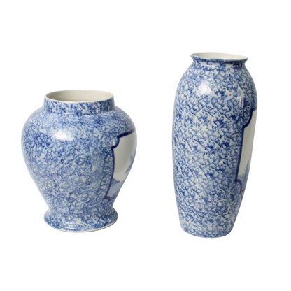 Set of 2 Blue Delft Vases with Landscape Design
