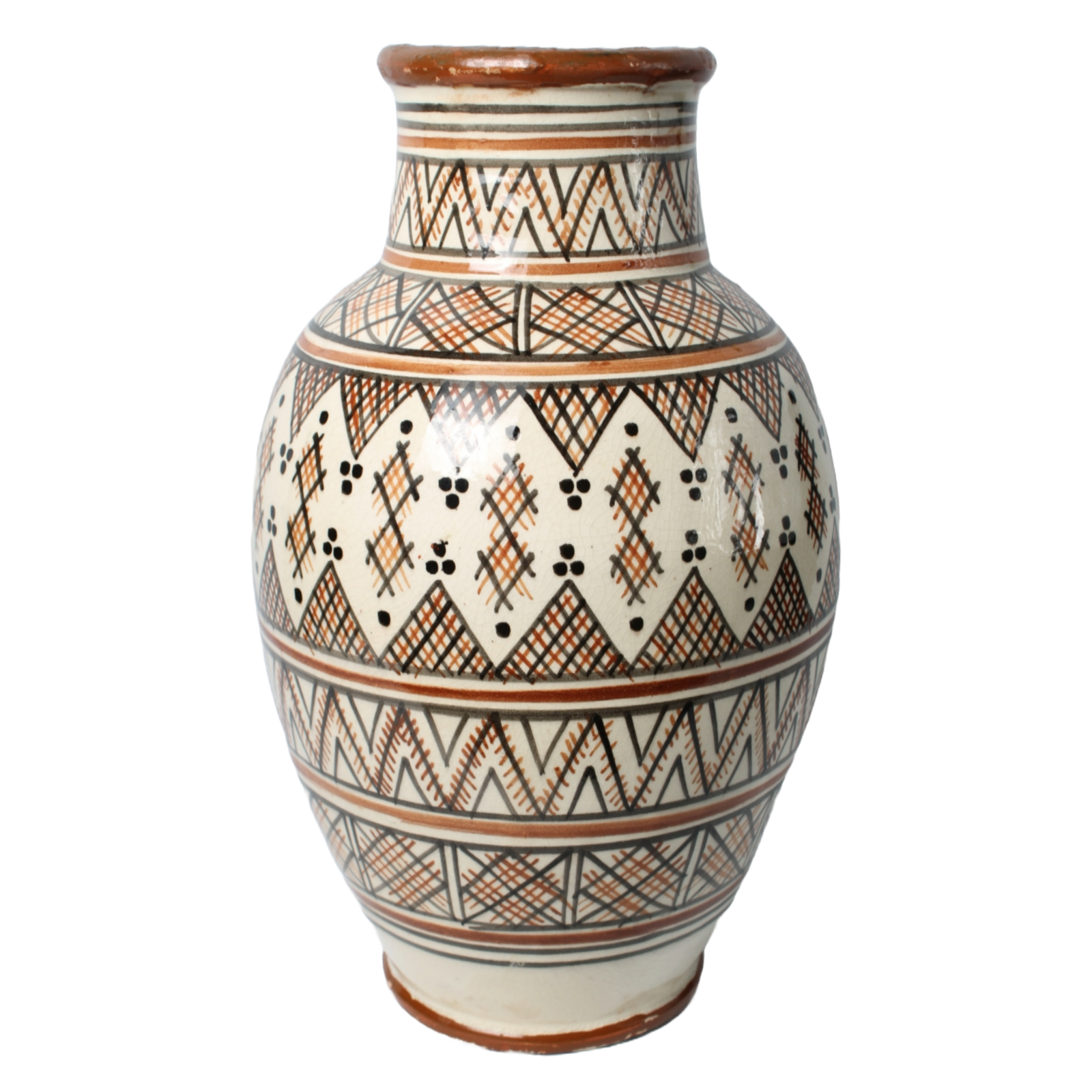 Vintage Moroccan Ceramic Vase with Hand-Painted Geometric Design - Safi Pottery