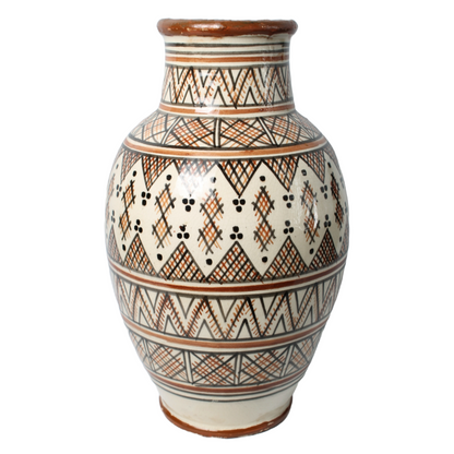 Vintage Moroccan Ceramic Vase with Hand-Painted Geometric Design - Safi Pottery