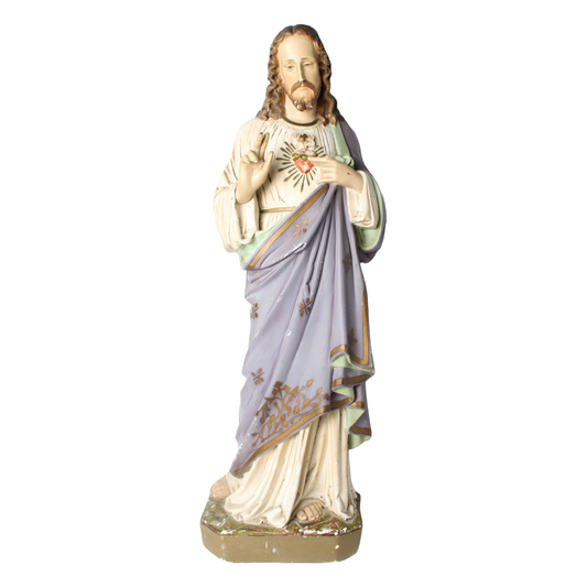 Antique Sacred Heart of Jesus Statue | Plaster | Hand-Painted | 1900-1925 | 65cm