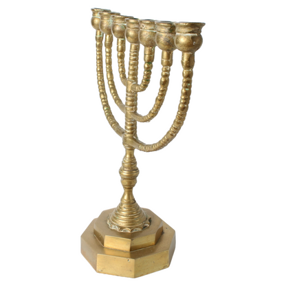 Antique brass menorah candelabrum | Jewish seven-branched candlestick |
