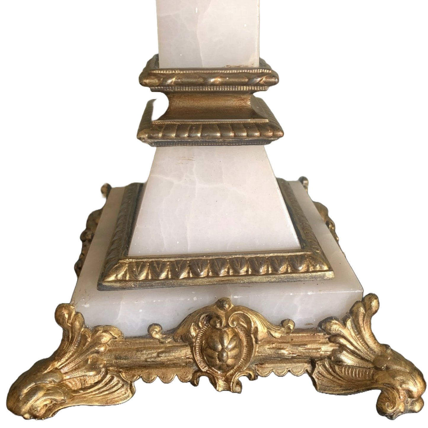 White Marble Lamp Base with Gilded Bronze Alloy - Circa 1900 - Working Order