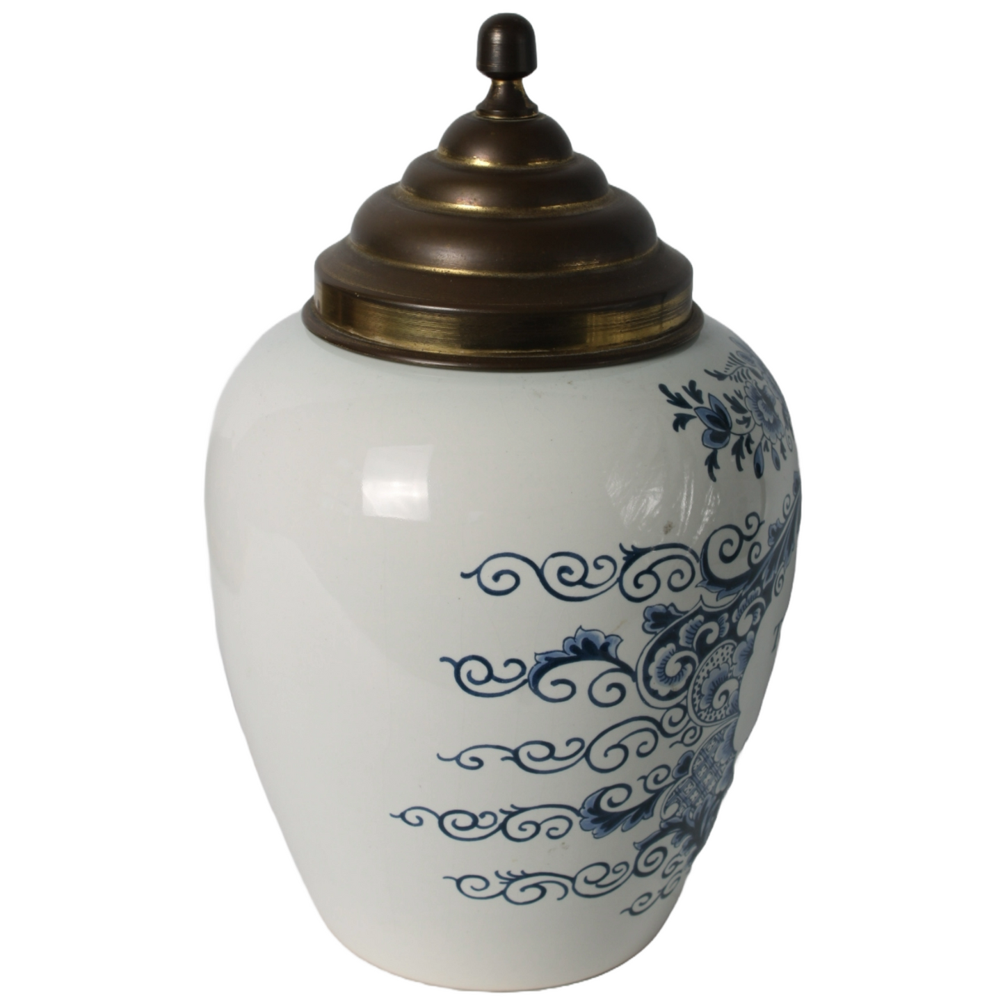 Large Delft Blue Tobacco Jar with Brass Lid | Oud Delft | TOEBACK | c. 1950