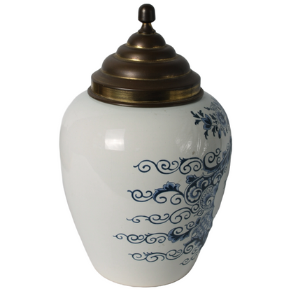 Large Delft Blue Tobacco Jar with Brass Lid | Oud Delft | TOEBACK | c. 1950